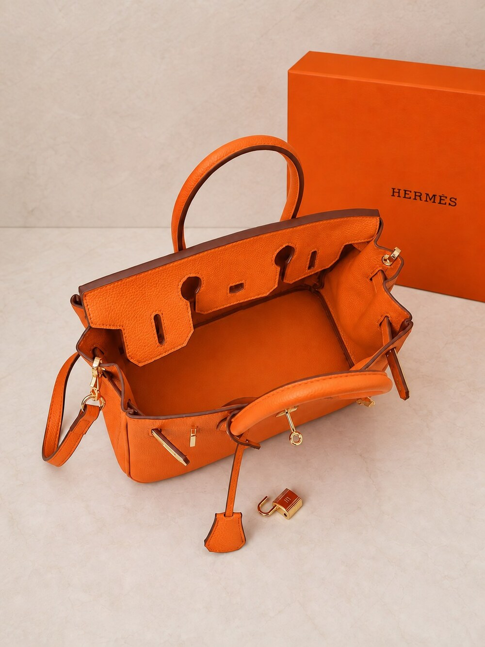 Hermes Birkin Handbag in Orange Togo with Gold Hardware - Picture 9 of 9